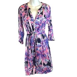 Lilly Pulitzer Bailor Bright Navy Palms Up Jersey Shirt Dress Sz  Barbiecore